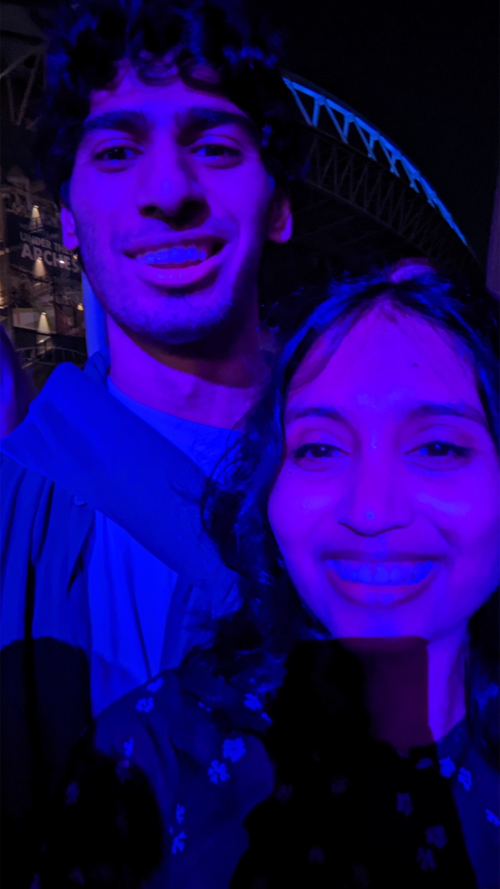 Keerthana and Yagnya under blue lights